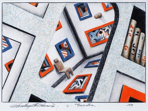 P. A. Breccia : Pinacoteca  (1989)  - Matite colorate su carta - Asta Arte Moderna e Contemporanea - Galleria Pananti Casa d'Aste