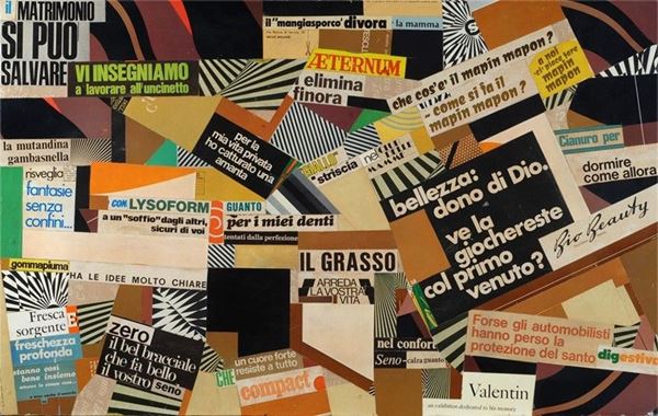 Anonimo, XX sec. : Senza titolo  - Collage su tavola - Asta Arte Moderna e Contemporanea - Galleria Pananti Casa d'Aste