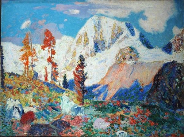 Cesare Maggi : Paesaggio alpino  (1930 ca.)  - Olio su tela - Asta AUTORI DEL XIX E XX SEC - II - Galleria Pananti Casa d'Aste