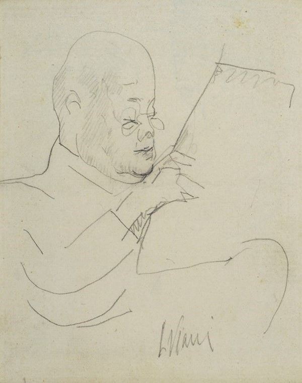 Lorenzo Viani : Uomo che legge  - Matita su carta riportata su tela - Asta AUTORI DEL XIX E XX SEC - Galleria Pananti Casa d'Aste