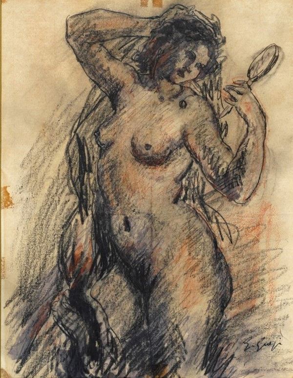 Anonimo, XX sec. : Nudo di donna con specchio  - Auction AUTORI DEL XIX E XX SEC - Galleria Pananti Casa d'Aste