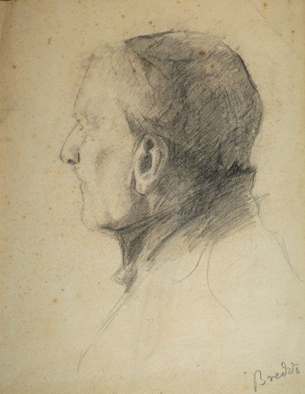 Gastone Breddo : Profilo di uomo  - Matita su carta - Asta AUTORI DEL XX SEC - Galleria Pananti Casa d'Aste