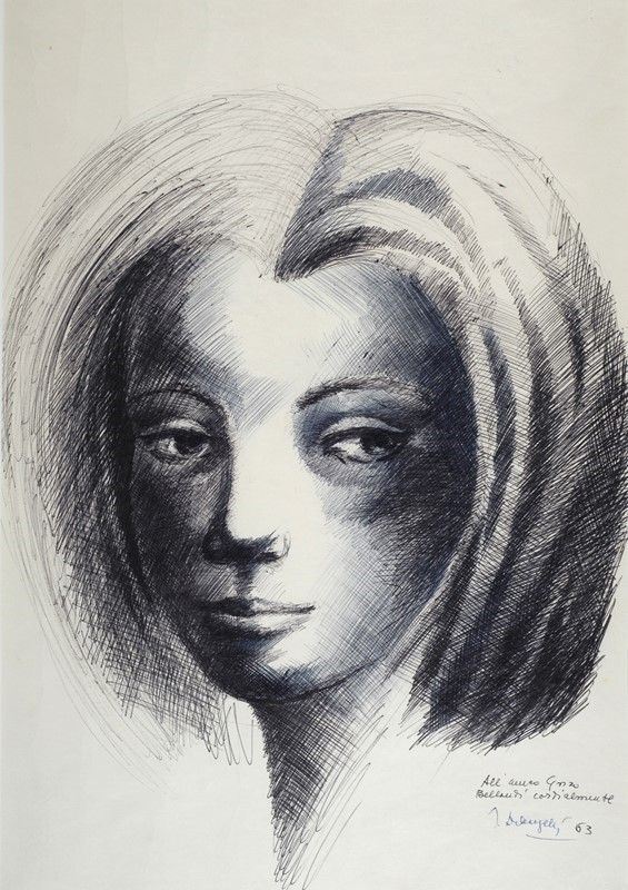 Anonimo, XX sec. : Volto di ragazza  (1963)  - Auction AUTORI DEL XX SEC - Galleria Pananti Casa d'Aste
