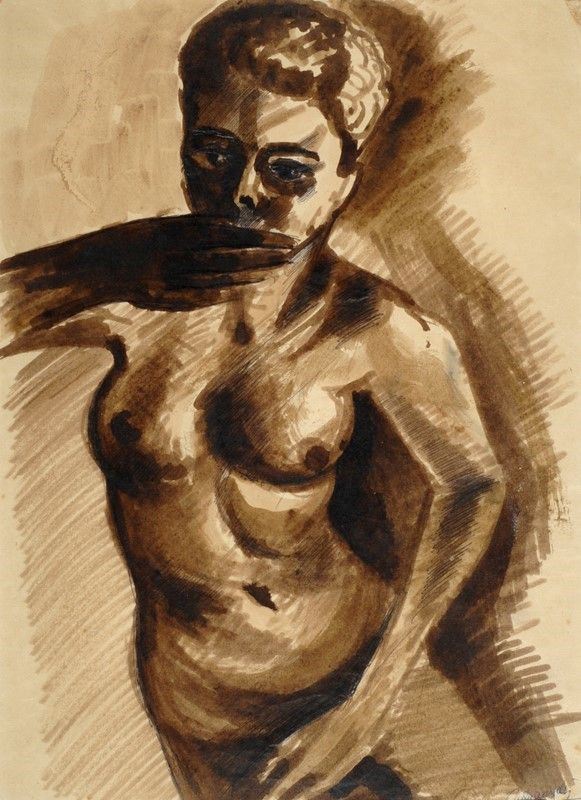 Anonimo, XX sec. : Nudo di donna  - Acquerello e inchiostro su carta - Asta Arte Moderna e Contemporanea - Galleria Pananti Casa d'Aste