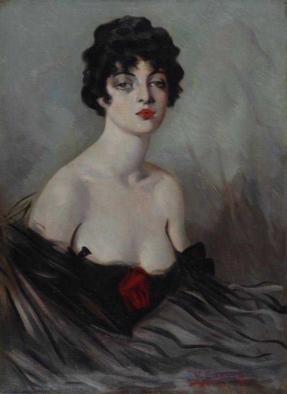 Vittorio Corcos : Ritratto di donna   (1916)  - Olio su tela - Asta AUTORI DEL XIX E XX SEC - II - Galleria Pananti Casa d'Aste