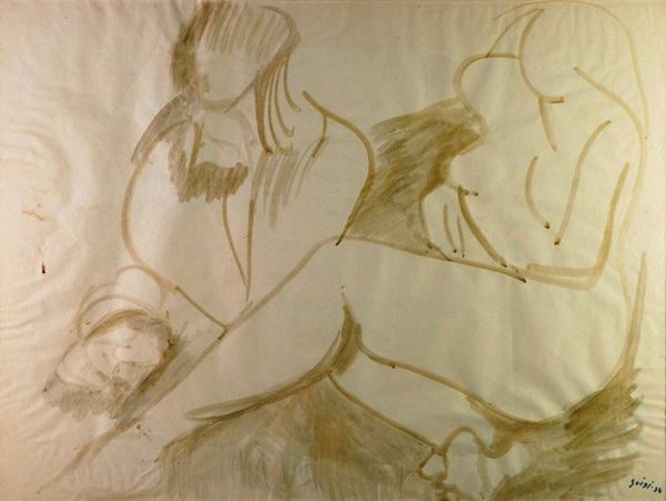 Virgilio Guidi : Nudi  (1954)  - Acquarello su carta - Asta AUTORI DEL XIX E XX SEC, ARTE MODERNA E CONTEMPORANEA - Galleria Pananti Casa d'Aste
