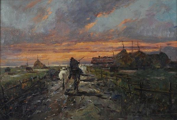 Ferruccio Rontini : Buttero  - Olio su tavola - Auction AUTORI DEL XIX E XX SEC - II - Galleria Pananti Casa d'Aste