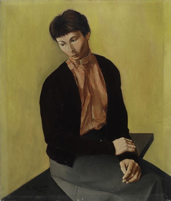 Anonimo, XX sec. : Donna seduta  (1954)  - Olio su tela - Asta AUTORI DEL XX SEC - Galleria Pananti Casa d'Aste