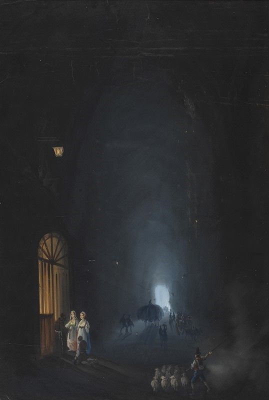 Anonimo, XIX sec. : Grotta di Pozzuoli  - Tempera e pastelli su carta - Auction AUTORI DEL XIX E XX SEC - II - Galleria Pananti Casa d'Aste