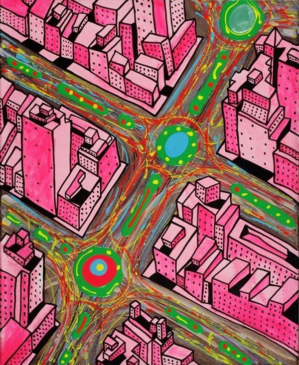 Enrico Tommaso de Paris : Ora di punta  (1998)  - Acrilico su tela - Auction Arte Moderna e Contemporanea - III - Galleria Pananti Casa d'Aste