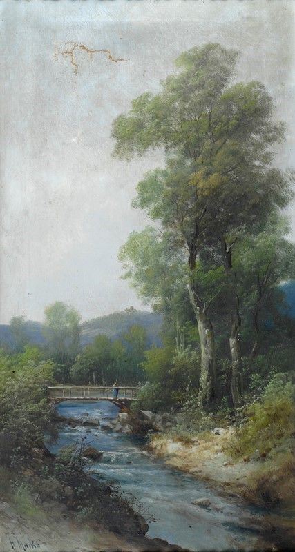 Henry Mark&#242; : Paesaggio con fiume e ponte  - Olio su tela - Auction AUTORI DEL XIX E XX SEC - II - Galleria Pananti Casa d'Aste