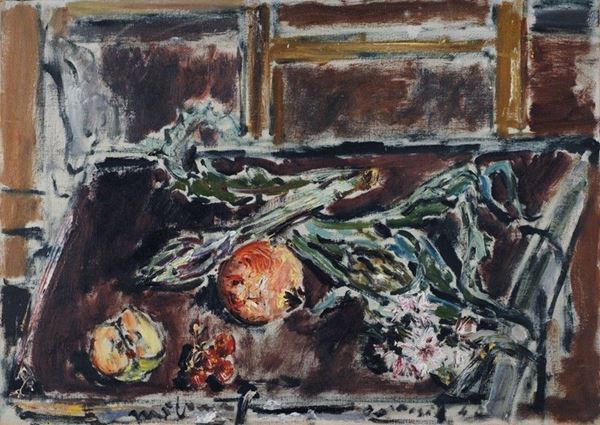 Filippo de Pisis : Natura morta con carciofi  (1940)  - Olio su tela su cartone - Auction Arte Moderna e Contemporanea - III - Galleria Pananti Casa d'Aste