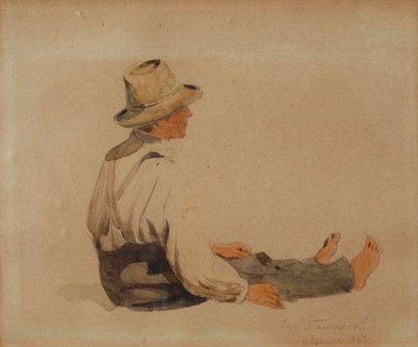 Jan Nowopacky : Figura seduta  (1867)  - Acquarello su carta - Asta AUTORI DEL XIX E XX SEC - II - Galleria Pananti Casa d'Aste