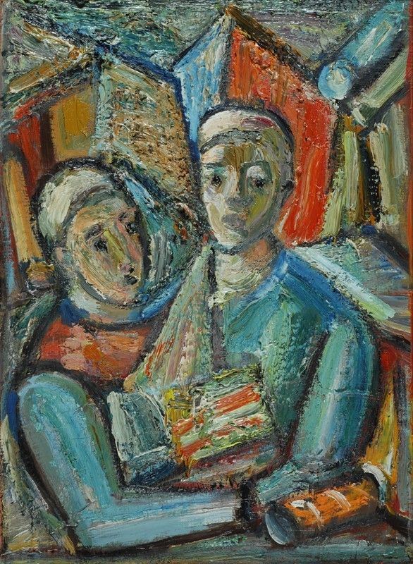 Roberto Barni : Gemelli  (1979)  - Olio su tavola - Auction Arte Moderna e Contemporanea - III - Galleria Pananti Casa d'Aste