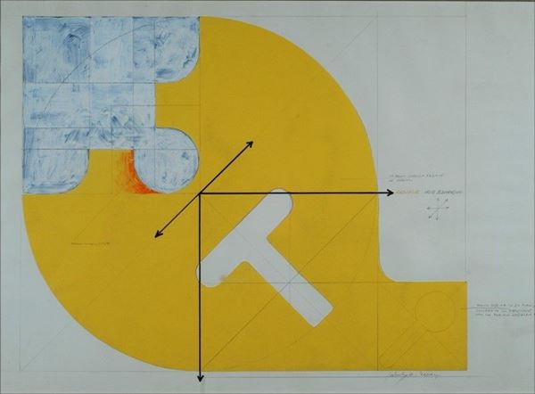 Gi&#242; Pomodoro : Radial  (1968)  - Tecnica mista e collage su carta - Asta Grafica ed Edizioni, Arte Moderna e Contemporanea - III - Galleria Pananti Casa d'Aste