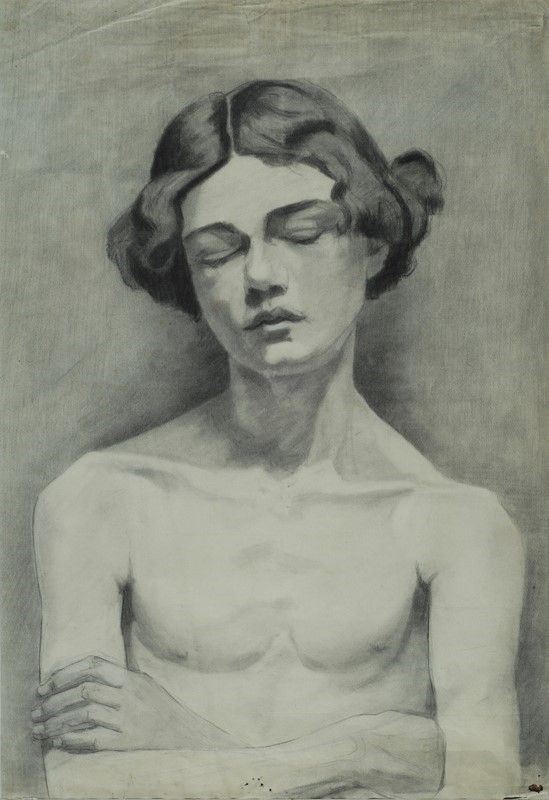 Scuola Toscana, XIX - XX sec. : Busto di ragazzo  - Matita e carboncino su carta - Asta AUTORI DEL XIX E XX SEC - II - Galleria Pananti Casa d'Aste
