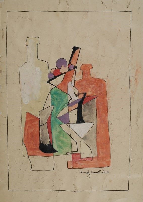 Francesco Cangiullo : Senza titolo  - Tecnica mista su carta - Asta Grafica ed Edizioni, Arte Moderna e Contemporanea - III - Galleria Pananti Casa d'Aste