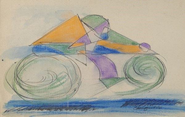 Francesco Cangiullo : Ciclista  - Tecnica mista su carta - Auction Arte Moderna e Contemporanea - III - Galleria Pananti Casa d'Aste