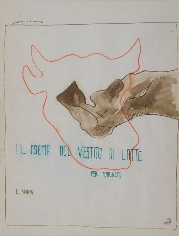 Lucio Venna : Il poema del vestito di latte  - Tecnica mista su carta - Auction Arte Moderna e Contemporanea - III - Galleria Pananti Casa d'Aste