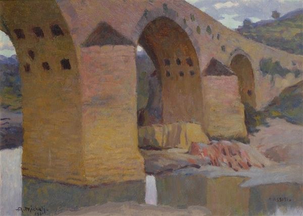 Alberto Micheli : Assisi- Ponte sul Tescio  (1921)  - Olio su cartone - Asta AUTORI DEL XIX E XX SEC - II - Galleria Pananti Casa d'Aste