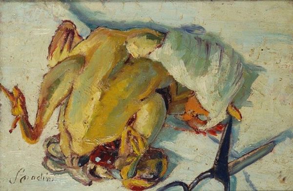 Armando Spadini : Natura morta con pollo  - Olio su tela - Asta AUTORI DEL XIX E XX SEC - II - Galleria Pananti Casa d'Aste