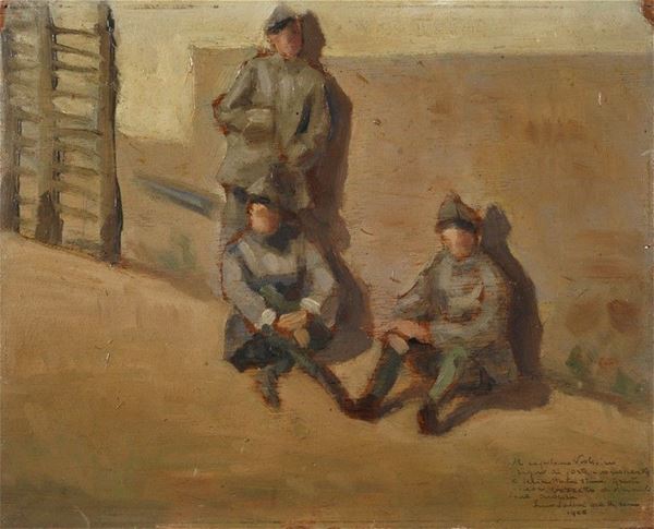 Pietro Saltini : Soldati  (1988)  - Olio su tavola - Asta Arte Moderna e Contemporanea - III - Galleria Pananti Casa d'Aste