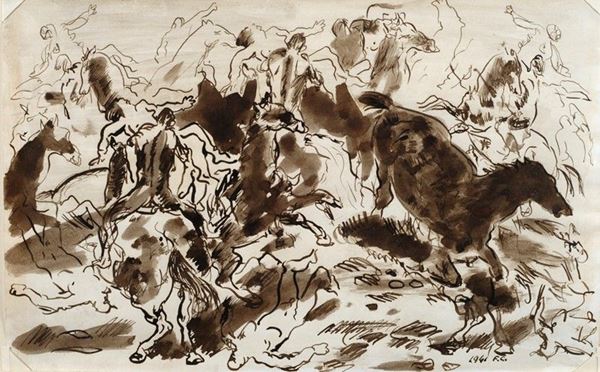 Felice Carena : Battaglia  (1941)  - China su carta - Auction Arte Moderna e Contemporanea - III - Galleria Pananti Casa d'Aste