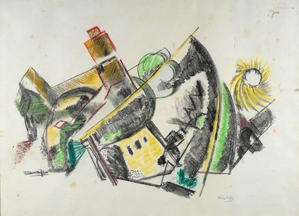 Antonio Marasco : Composzione futurista  - Tecnica mista su carta - Auction Arte Moderna e Contemporanea - III - Galleria Pananti Casa d'Aste