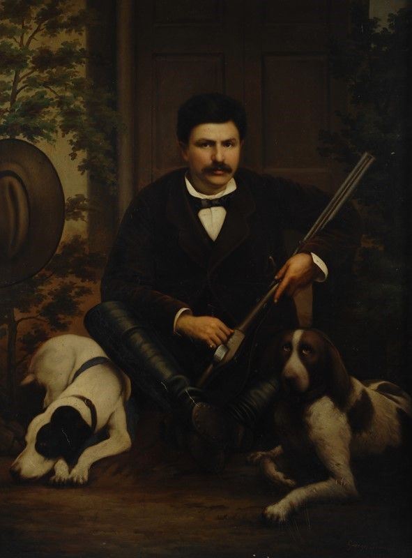 Francesco Giorgis : Cacciatore seduto tra due cani  (1881)  - Auction AUTORI DEL XIX E XX SEC - II - Galleria Pananti Casa d'Aste