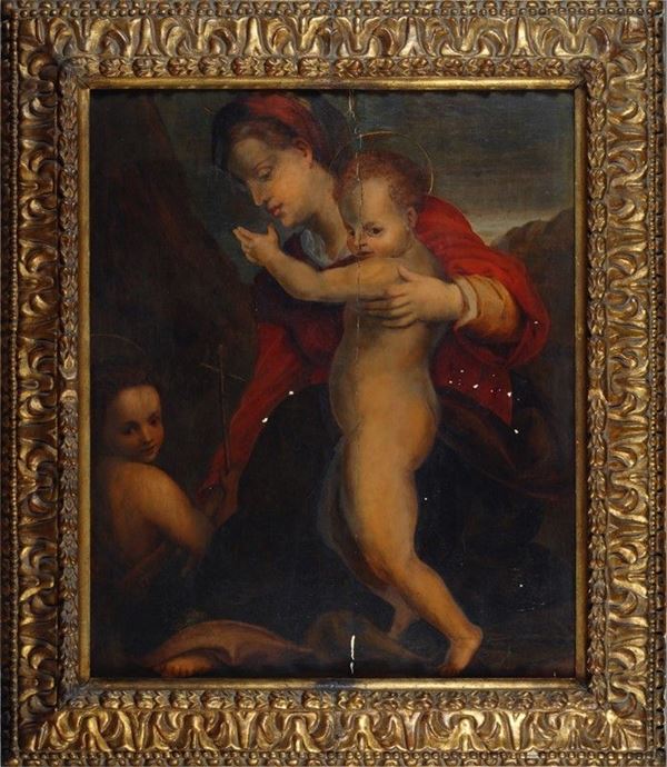 Maniera di Andrea Del Sarto : Sacra Famiglia con San Giovannino  - Olio su tavola - Auction Antiquariato - I - Galleria Pananti Casa d'Aste