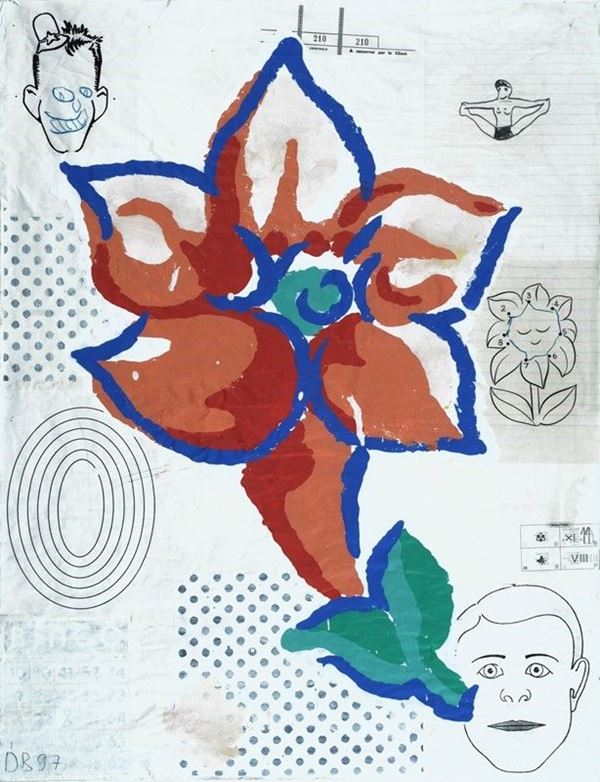 Donald Baechler : Sample #1  (1997)  - Acquerello e collage su carta - Auction Arte Moderna e Contemporanea - III - Galleria Pananti Casa d'Aste