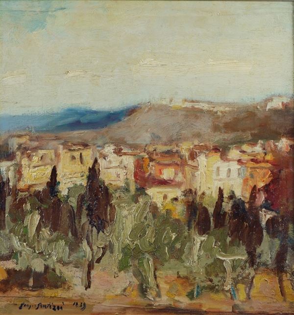 Sergio Scatizzi : Paesaggio  (1939)  - Olio su compensato - Asta ARTE MODERNA E CONTEMPORANEA - III - Galleria Pananti Casa d'Aste
