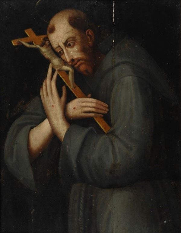 Scuola Toscana, XVI sec. - San Francesco in adorazione della Croce