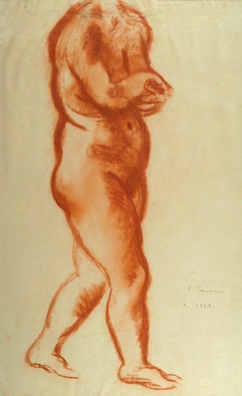 Felice Carena : Nudo   (1927)  - Sanguigna su carta - Auction Arte Moderna e Contemporanea - III - Galleria Pananti Casa d'Aste