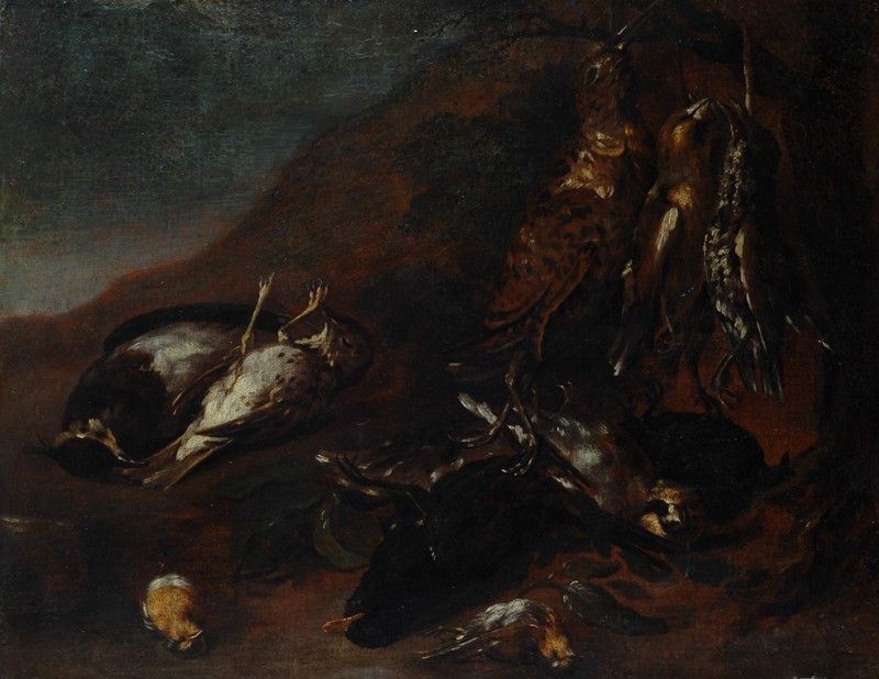 Scuola Napoletana, XVIII Sec. - Natura Morta con Uccelli