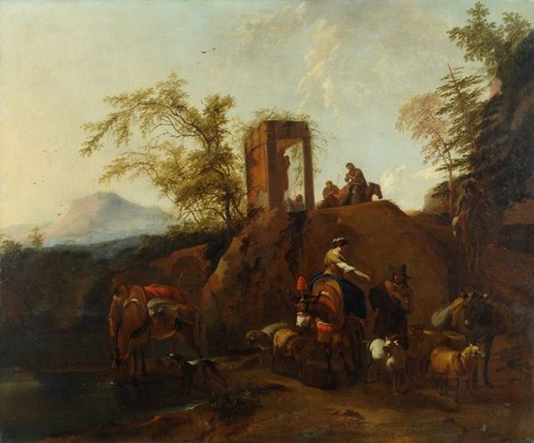Nicolaes Berchem - Sosta per l' abbeveraggio