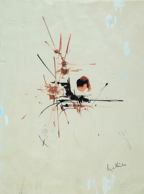 Georges Mathieu : Senza titolo  - Tecnica mista su carta - Auction Arte Moderna e Contemporanea - III - Galleria Pananti Casa d'Aste