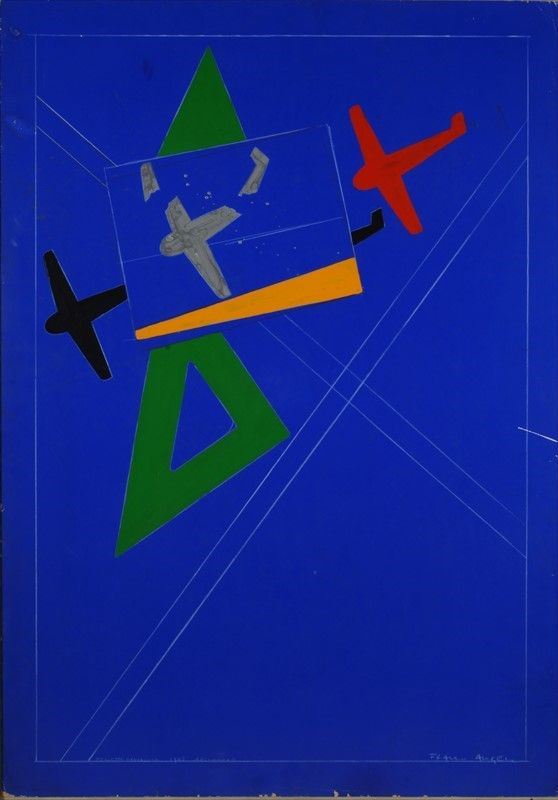 Franco Angeli : Progetto di viaggio  (1982)  - Tecnica mista su carta  - Auction Arte Moderna e Contemporanea - III - Galleria Pananti Casa d'Aste