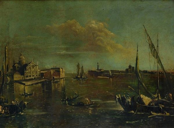 Anonimo, XIX sec.,Scuola Veneta, fine XVIII sec. - Veduta di Venezia con Santa Maria della Salute