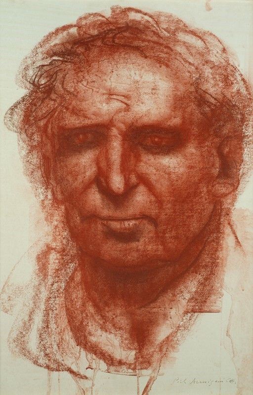 Pietro Annigoni : Volto maschile  - Sanguigna su carta riportata su tavola - Asta Arte Moderna e Contemporanea - III - Galleria Pananti Casa d'Aste