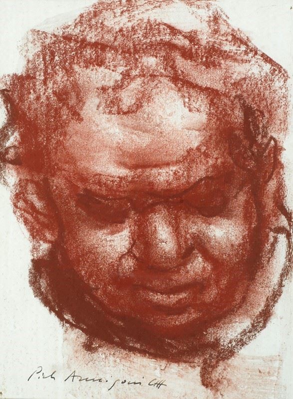 Pietro Annigoni : Male face  - Sanguine on paper - Auction Modern and Contemporary art - Galleria Pananti Casa d'Aste