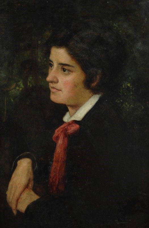 Alessandro Milesi : Ragazza  ((1885))  - Olio su cartone - Asta AUTORI DEL XIX E XX SEC - II - Galleria Pananti Casa d'Aste