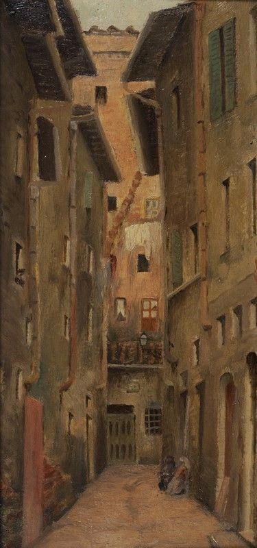 Scuola Toscana, XIX - XX Sec. - Ricordi del Vecchio Mercato - Vicolo del Ferro