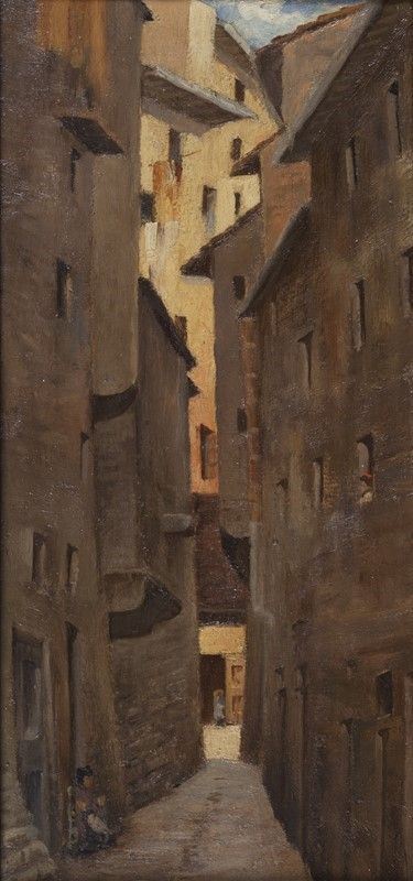 Scuola Toscana, XIX - XX Sec. - Ricordi del Vecchio Mercato - Vicolo della Luna
