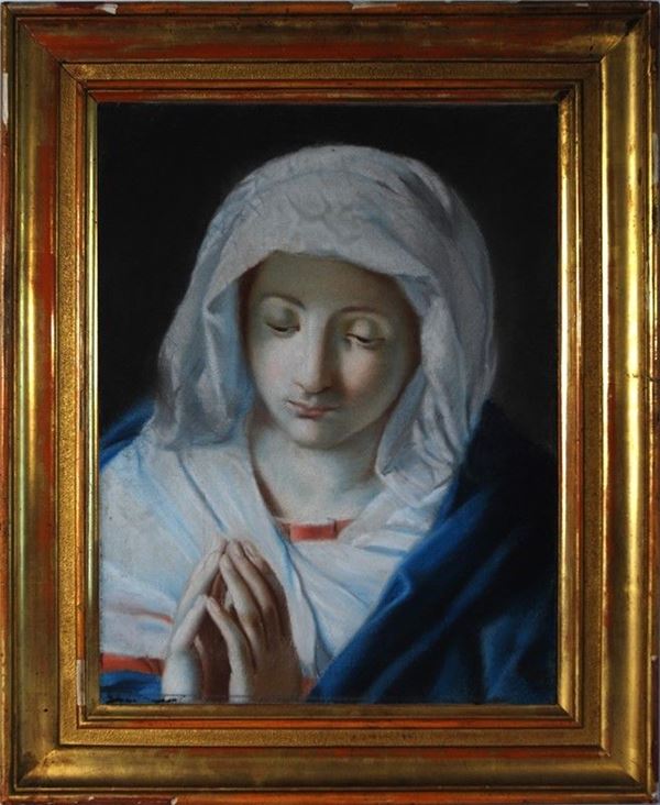 Anonimo, XIX sec. : Madonna in preghiera  - Pastelli su carta riportata su tela - Asta ARREDI E OGGETTISTICA - Galleria Pananti Casa d'Aste