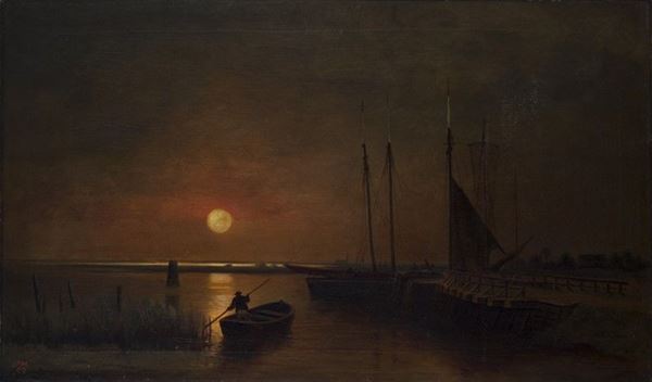 Anonimo, XIX sec. : Costa al tramonto  (1892)  - Olio su tela - Asta ANTIQUARIATO - I - Galleria Pananti Casa d'Aste