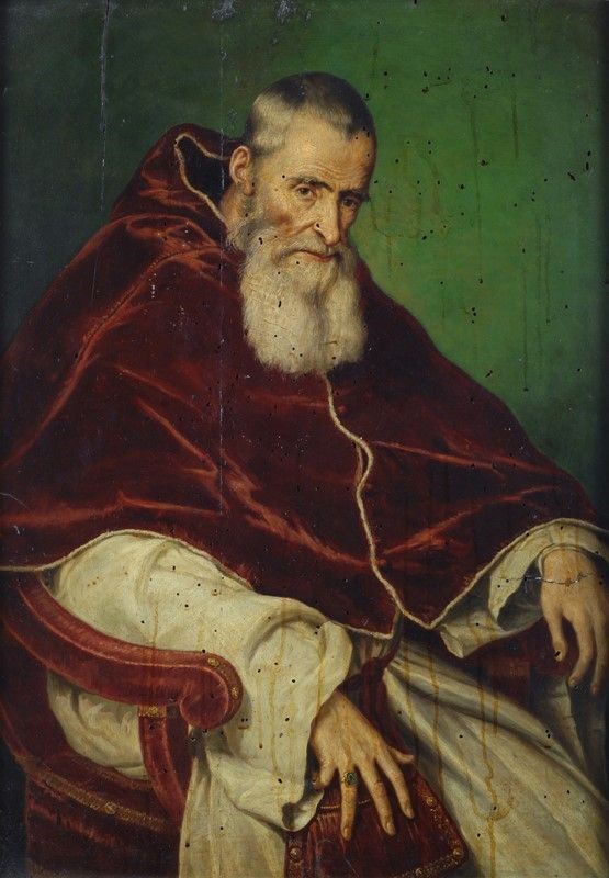 Anonimo, inizi XIX sec. : Ritratto di Paolo III (da Tiziano)  - Olio su tavola - Asta Orologi, Antiquariato - I - Galleria Pananti Casa d'Aste