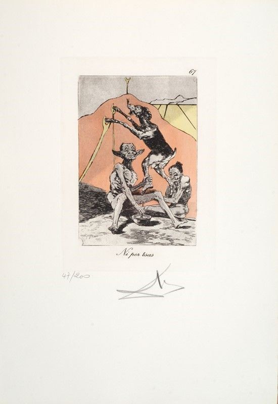 Salvador Dal&#236; : Le Caprices de Goya, Ni por ésas  (1977)  - Fotoincisione con incisione e puntasecca a colori su carta Rives - Asta GRAFICA ED EDIZIONI - Galleria Pananti Casa d'Aste