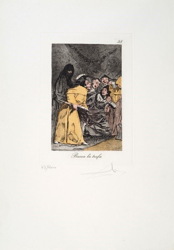 Salvador Dal&#236; : Le Caprices de Goya, Brusca la trufa  (1977)  - Fotoincisione con incisione e puntasecca a colori su carta Rives - Asta GRAFICA ED EDIZIONI - Galleria Pananti Casa d'Aste