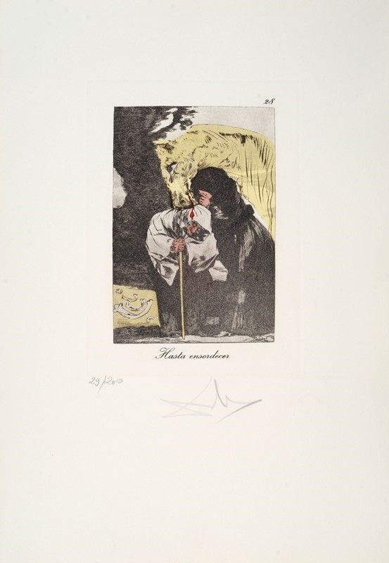 Salvador Dal&#236; : Le Caprices de Goya, Hasta ensordecer  (1977)  - Fotoincisione con incisione e puntasecca a colori su carta Rives - Asta GRAFICA ED EDIZIONI - Galleria Pananti Casa d'Aste